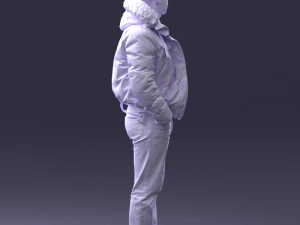 000418 Realistic Man Character in Winter Jacket Hands in Pockets Pose Full Body Scan 3D Model