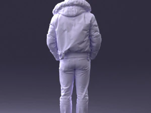 000418 Realistic Man Character in Winter Jacket Hands in Pockets Pose Full Body Scan 3D Model