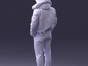 000418 Realistic Man Character in Winter Jacket Hands in Pockets Pose Full Body Scan 3D Model