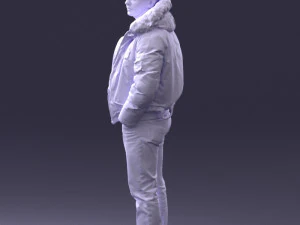 000418 Realistic Man Character in Winter Jacket Hands in Pockets Pose Full Body Scan 3D Model