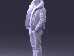 000418 Realistic Man Character in Winter Jacket Hands in Pockets Pose Full Body Scan 3D Model