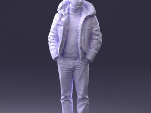 000418 Realistic Man Character in Winter Jacket Hands in Pockets Pose Full Body Scan 3D Model