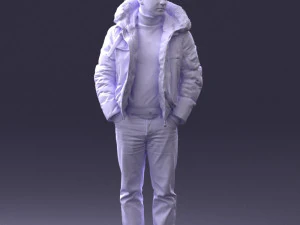 000418 Realistic Man Character in Winter Jacket Hands in Pockets Pose Full Body Scan 3D Model