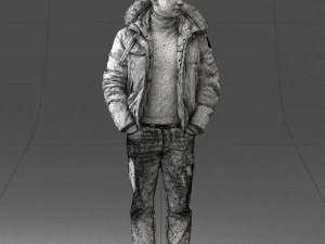 000418 Realistic Man Character in Winter Jacket Hands in Pockets Pose Full Body Scan 3D Model