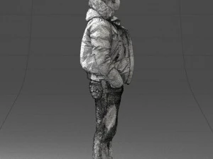 000418 Realistic Man Character in Winter Jacket Hands in Pockets Pose Full Body Scan 3D Model