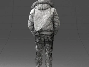 000418 Realistic Man Character in Winter Jacket Hands in Pockets Pose Full Body Scan 3D Model