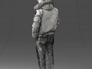 000418 Realistic Man Character in Winter Jacket Hands in Pockets Pose Full Body Scan 3D Model