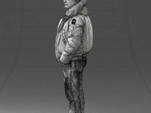 000418 Realistic Man Character in Winter Jacket Hands in Pockets Pose Full Body Scan 3D Model