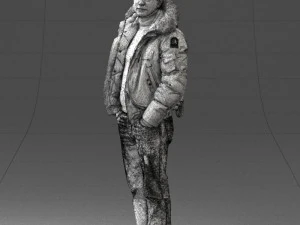 000418 Realistic Man Character in Winter Jacket Hands in Pockets Pose Full Body Scan 3D Model