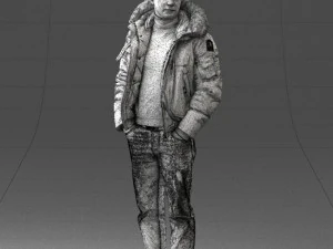 000418 Realistic Man Character in Winter Jacket Hands in Pockets Pose Full Body Scan 3D Model