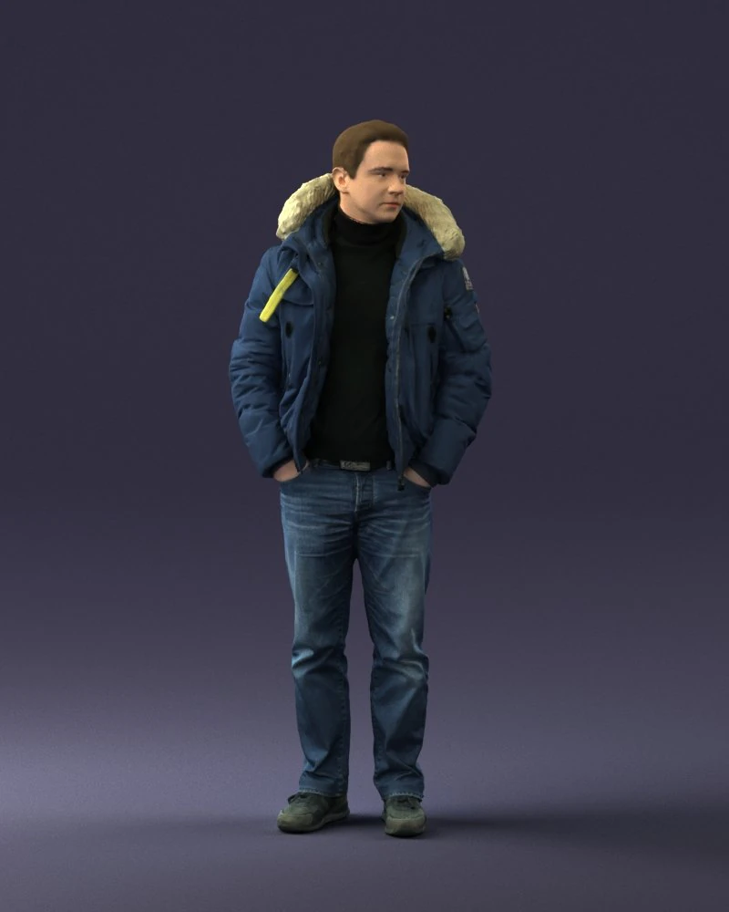 000418 Realistic Man Character in Winter Jacket Hands in Pockets Pose Full Body Scan 3dp 3D Print Model .c4d .max .obj .3ds .fbx .stl .blend