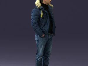 000418 Realistic Man Character in Winter Jacket Hands in Pockets Pose Full Body Scan 3dp 3D Print Model