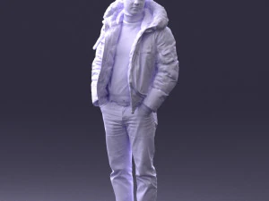 000418 Realistic Man Character in Winter Jacket Hands in Pockets Pose Full Body Scan 3dp 3D Print Model