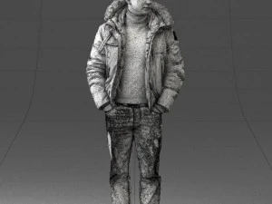 000418 Realistic Man Character in Winter Jacket Hands in Pockets Pose Full Body Scan 3dp 3D Print Model