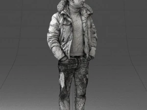 000418 Realistic Man Character in Winter Jacket Hands in Pockets Pose Full Body Scan 3dp 3D Print Model