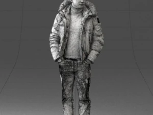 000418 Realistic Man Character in Winter Jacket Hands in Pockets Pose Full Body Scan 3dp 3D Print Model
