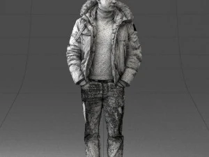 000418 Realistic Man Character in Winter Jacket Hands in Pockets Pose Full Body Scan 3dp 3D Print Model