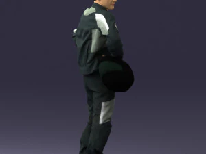 000419 Realistic Man Character in Motorcycle Suit Helmet Pose Full Body Scan 3D Model