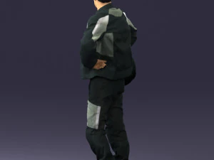 000419 Realistic Man Character in Motorcycle Suit Helmet Pose Full Body Scan 3D Model