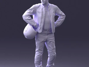 000419 Realistic Man Character in Motorcycle Suit Helmet Pose Full Body Scan 3D Model