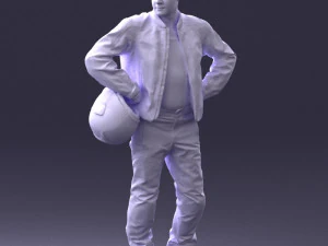 000419 Realistic Man Character in Motorcycle Suit Helmet Pose Full Body Scan 3D Model