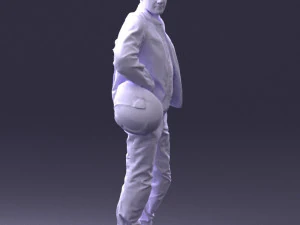000419 Realistic Man Character in Motorcycle Suit Helmet Pose Full Body Scan 3D Model