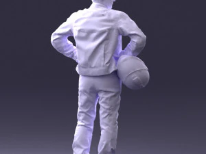 000419 Realistic Man Character in Motorcycle Suit Helmet Pose Full Body Scan 3D Model