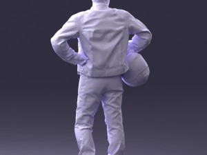 000419 Realistic Man Character in Motorcycle Suit Helmet Pose Full Body Scan 3D Model