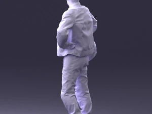 000419 Realistic Man Character in Motorcycle Suit Helmet Pose Full Body Scan 3D Model