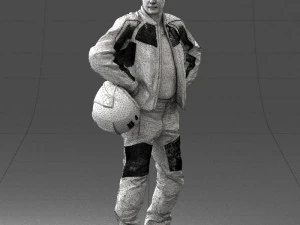 000419 Realistic Man Character in Motorcycle Suit Helmet Pose Full Body Scan 3D Model