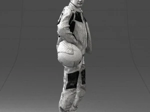 000419 Realistic Man Character in Motorcycle Suit Helmet Pose Full Body Scan 3D Model