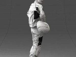 000419 Realistic Man Character in Motorcycle Suit Helmet Pose Full Body Scan 3D Model