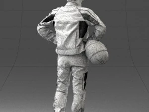 000419 Realistic Man Character in Motorcycle Suit Helmet Pose Full Body Scan 3D Model