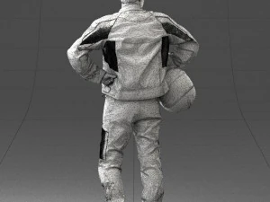 000419 Realistic Man Character in Motorcycle Suit Helmet Pose Full Body Scan 3D Model