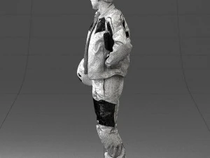 000419 Realistic Man Character in Motorcycle Suit Helmet Pose Full Body Scan 3D Model