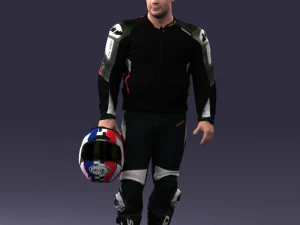 000420 Personnage d'homme réaliste en costume de course, pose de casque, scan complet du corps Modèle 3D