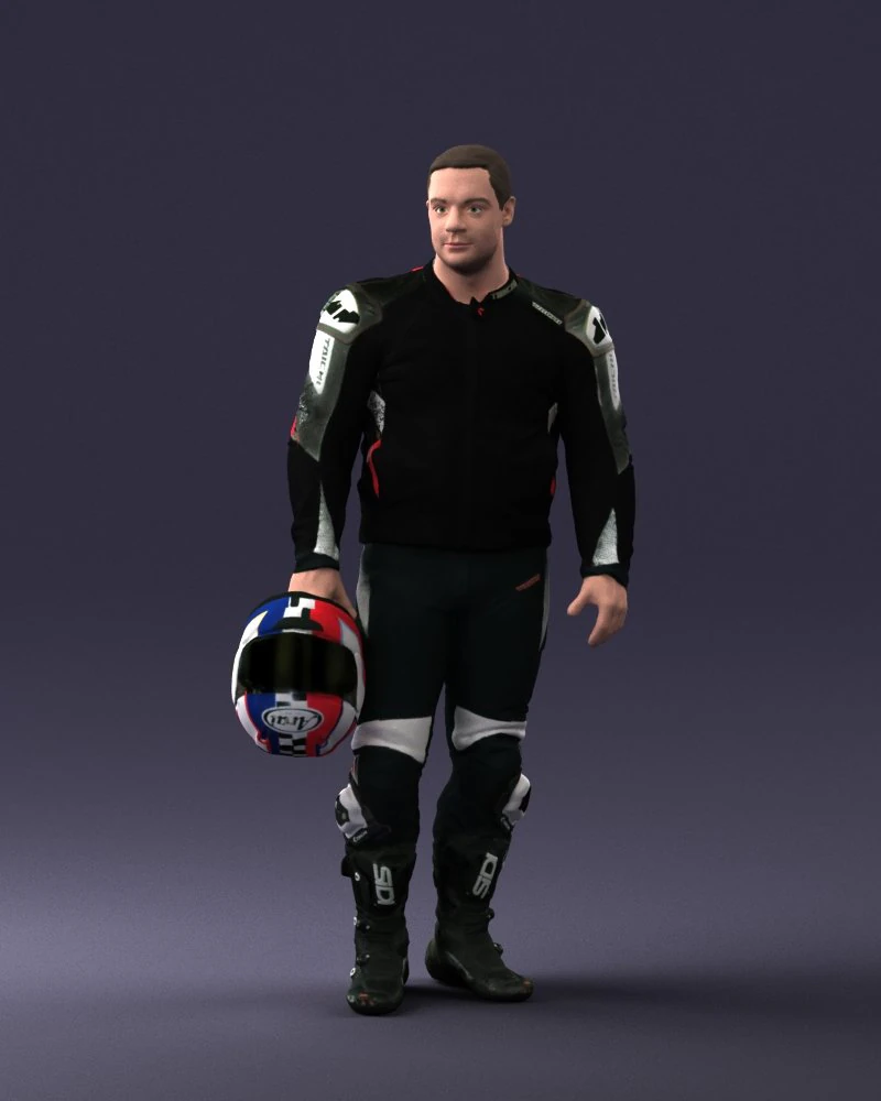 000420 Realistic Man Character in Racing Suit Helmet Pose Full Body Scan 3dp 3D Print Model .c4d .max .obj .3ds .fbx .stl .blend 