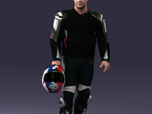 000420 Realistic Man Character in Racing Suit Helmet Pose Full Body Scan 3dp 3D Print Model