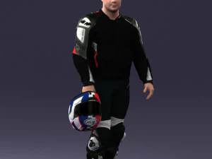 000420 Realistic Man Character in Racing Suit Helmet Pose Full Body Scan 3dp 3D Print Model