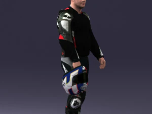 000420 Realistic Man Character in Racing Suit Helmet Pose Full Body Scan 3dp 3D Print Model