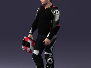 000420 Realistic Man Character in Racing Suit Helmet Pose Full Body Scan 3dp 3D Print Model