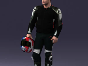 000420 Realistic Man Character in Racing Suit Helmet Pose Full Body Scan 3dp 3D Print Model
