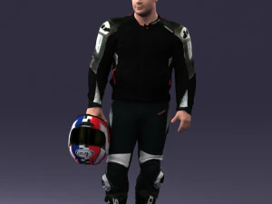 000420 Realistic Man Character in Racing Suit Helmet Pose Full Body Scan 3dp 3D Print Model
