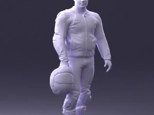 000420 Realistic Man Character in Racing Suit Helmet Pose Full Body Scan 3dp 3D Print Model