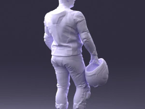 000420 Realistic Man Character in Racing Suit Helmet Pose Full Body Scan 3dp 3D Print Model