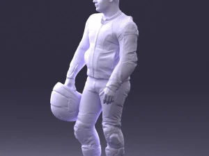 000420 Realistic Man Character in Racing Suit Helmet Pose Full Body Scan 3dp 3D Print Model