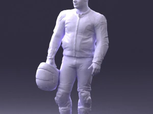 000420 Realistic Man Character in Racing Suit Helmet Pose Full Body Scan 3dp 3D Print Model
