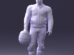 000420 Realistic Man Character in Racing Suit Helmet Pose Full Body Scan 3dp 3D Print Model