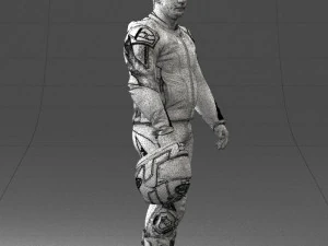 000420 Realistic Man Character in Racing Suit Helmet Pose Full Body Scan 3dp 3D Print Model