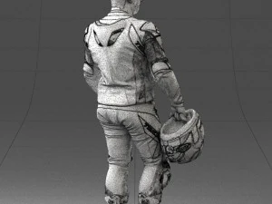000420 Realistic Man Character in Racing Suit Helmet Pose Full Body Scan 3dp 3D Print Model